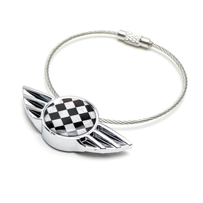 Black/White Checkered Pattern Wing Shape Key Chain Ring Keychain For MINI Cooper