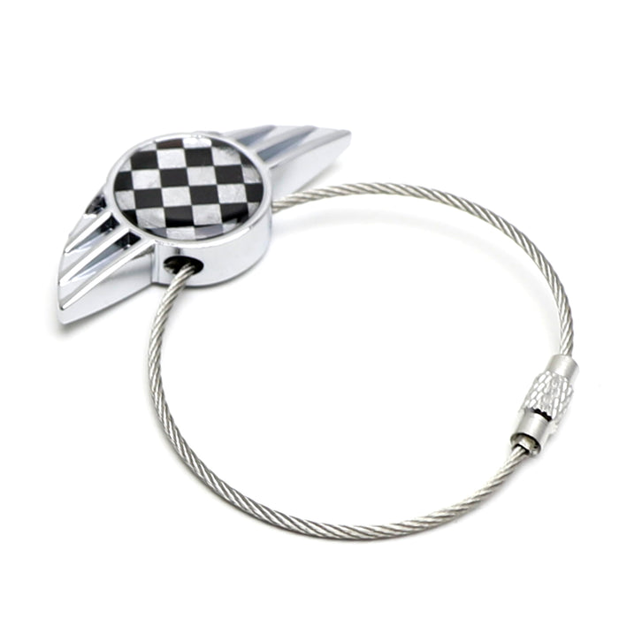 Black/White Checkered Pattern Wing Shape Key Chain Ring Keychain For MINI Cooper