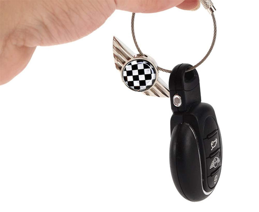 Black/White Checkered Pattern Wing Shape Key Chain Ring Keychain For MINI Cooper