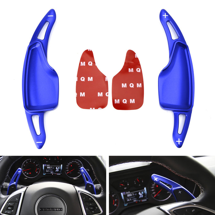 Blue Steering Wheel Paddle Shifter Extensions For Chevy 14-19 Corvette, Camaro