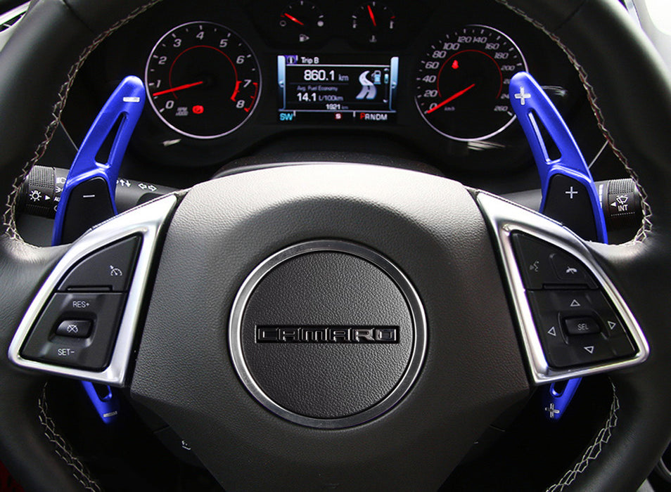 Blue Steering Wheel Paddle Shifter Extensions For Chevy 14-19 Corvette, Camaro