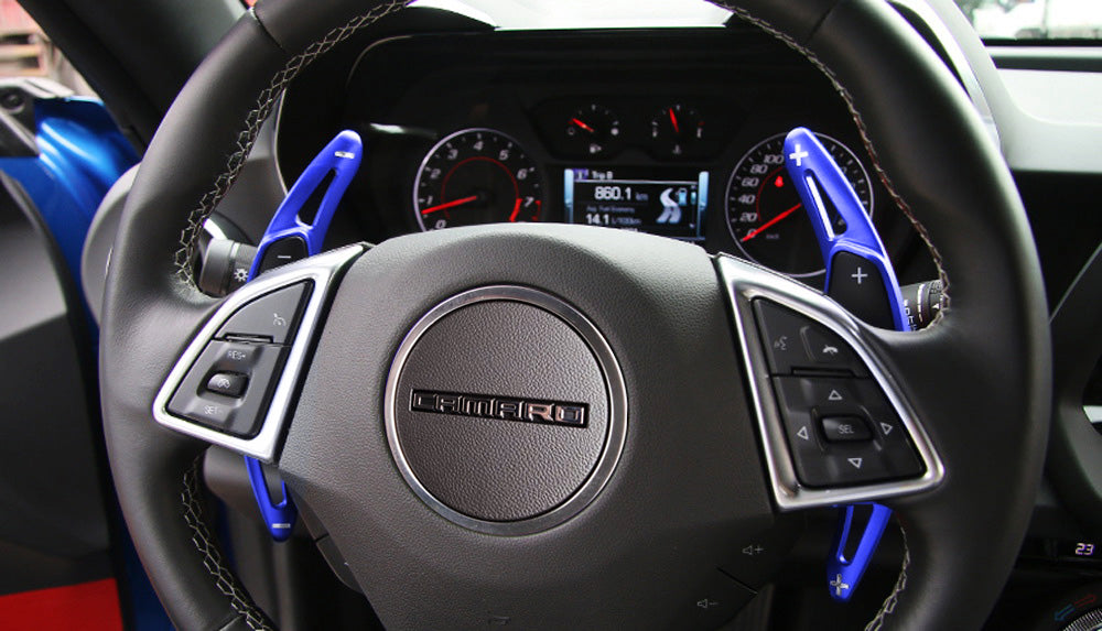 Blue Steering Wheel Paddle Shifter Extensions For Chevy 14-19 Corvette, Camaro