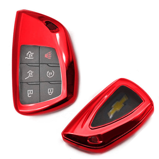 Red TPU Key Fob Case w/ Face Cover For 2021-up Chevy Suburban/Tahoe, GMC Yukon