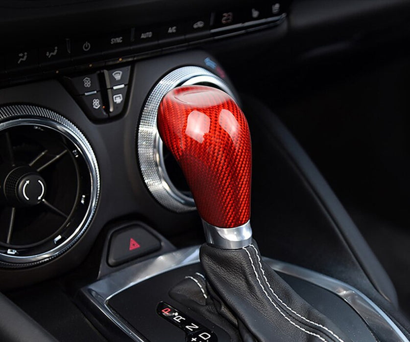 Red Real Carbon Fiber Shift Knob Cover Shell For Chevy 16-up Camaro Automatic T