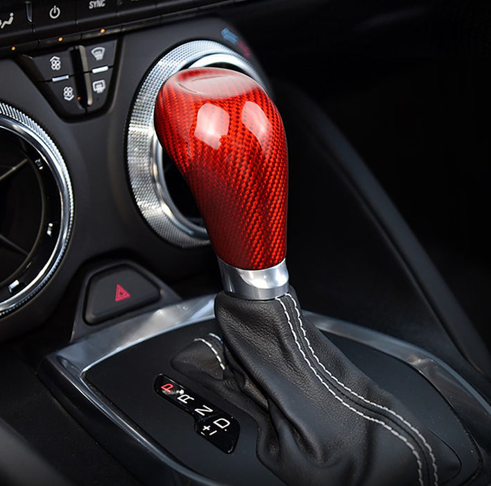 Red Real Carbon Fiber Shift Knob Cover Shell For Chevy 16-up Camaro Automatic T