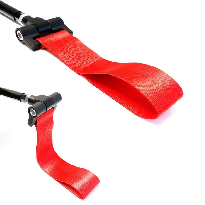 Track Racing Style Red Towing Strap For 16-up Chevy Camaro, Tow Hole Adapter Rod