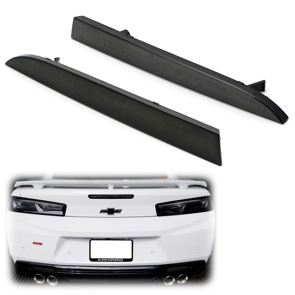 OE-Spec Black Smoke Lens Rear Bumper Reflector Lenses For 16-up Chevrolet Camaro