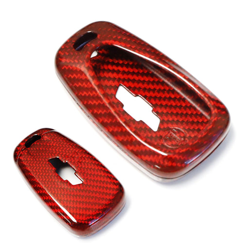 Real Red Carbon Fiber Key Fob Cover For Chevy Camaro Malibu Cruze Spark Volt..