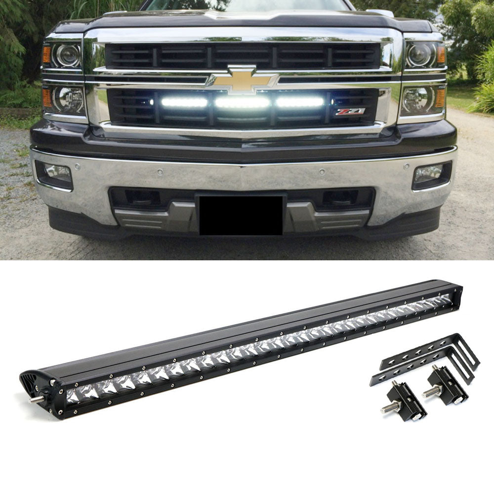 150W 30" CREE LED Light Bar w/ Behind Grille Bracket, Wiring For Chevy Silverado