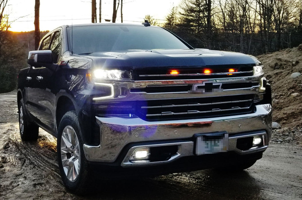 3pcs Amber Lens Amber LED Center Grille Lights w/Bracket For 19+ Chevy Silverado