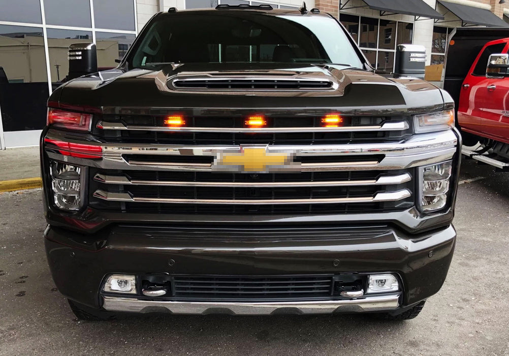 3pcs Smoke Lens Amber LED Center Grille Lights w/Bracket For 19+ Chevy Silverado