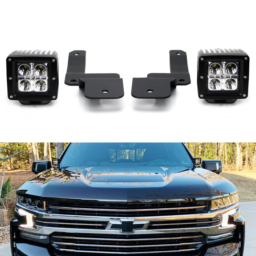 40W CREE LED Pod Lights w/A-Pillar Bracket/Wiring For 19-up Chevy Silverado 1500