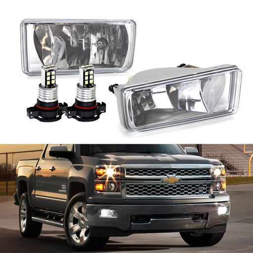 Clear Lens Fog Lights w/ White LED Bulbs For Chevy 1500 2500 3500 Suburban Tahoe