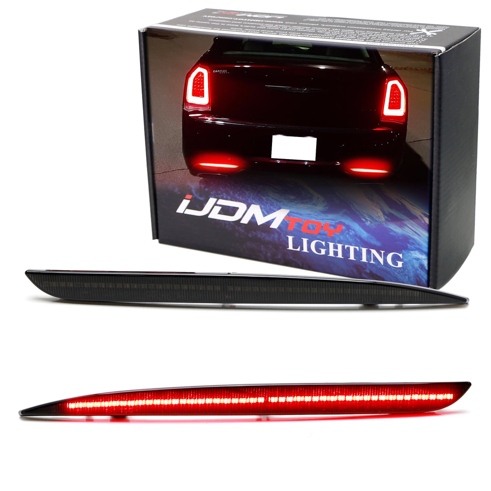 Dark Smoked Lens Full LED Rear Bumper Reflector Lights For 2015-up Chrysler 300