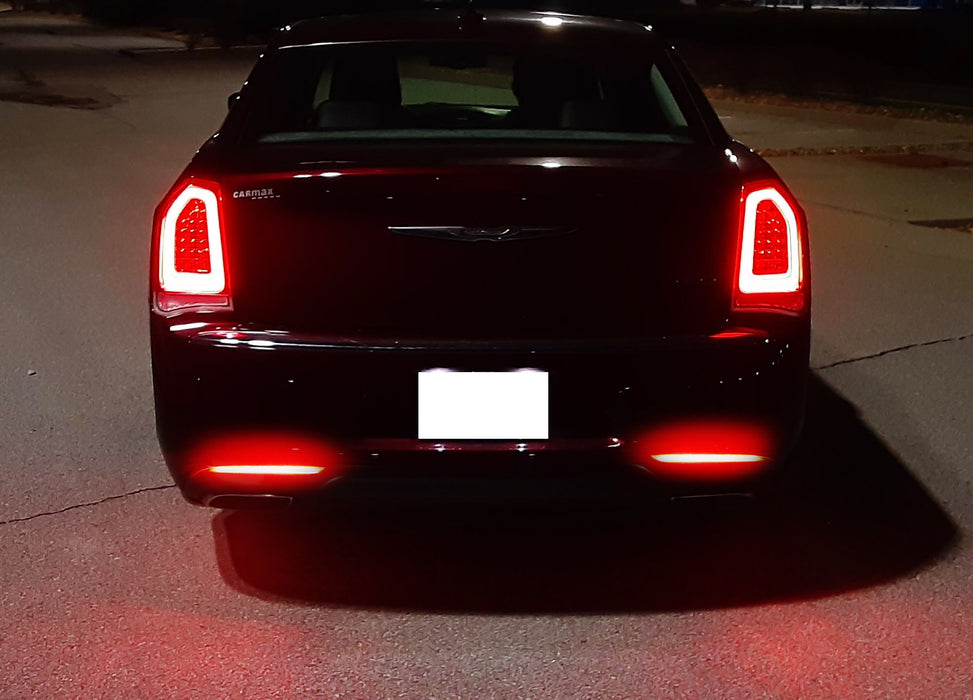 Dark Smoked Lens Full LED Rear Bumper Reflector Lights For 2015-up Chrysler 300