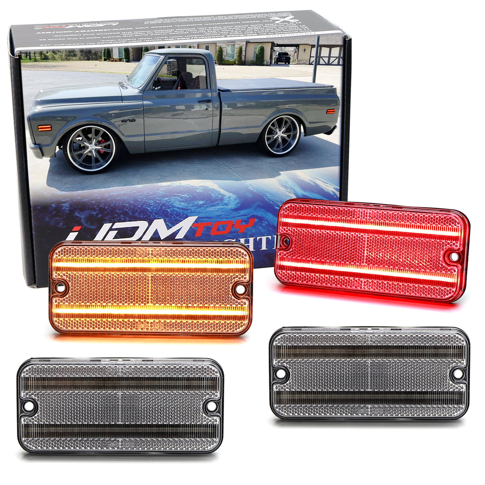 Clear Double Row Amber/Red Full LED Side Markers For 1968-72 Chevy/GM Pickup SUV