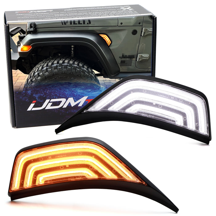 Clear Lens White/Amber Sequential Blink LED Fender Flare Lights For Wrangler JL