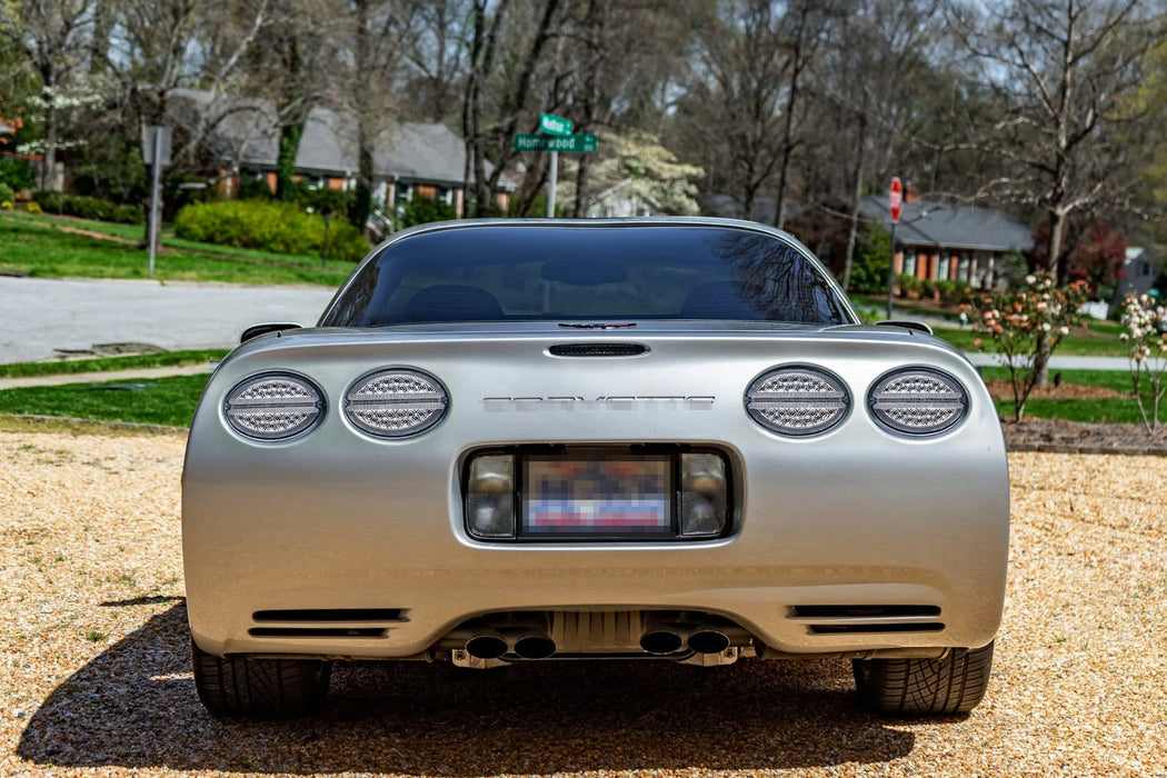 Clear/Chrome Full LED Halo/Laser Tail Lamps w/Hyper Flash Bypass For C5 Corvette