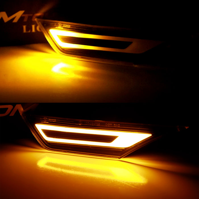 Black Cover White LED Side Markers w/ Amber Sequential Blink For Honda Civic FK8