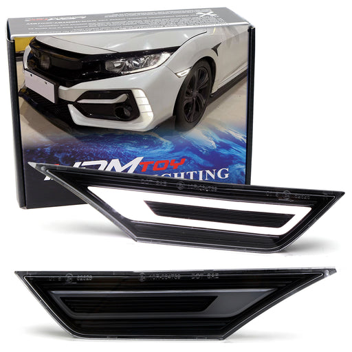 GT-Stype Black-Out Cover White LED Front Side Markers For Honda 2016-2021 Civic