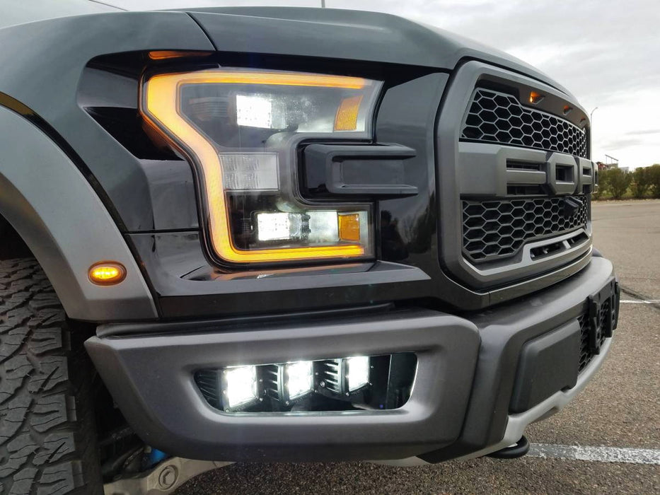 120W Triple LED Fog Light Kit w/Lower Bumper Bracket/Wirings For 17-20 Raptor