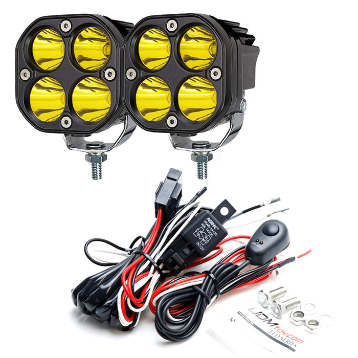 Round Shape Yellow LED Pod Light Kit w/ Brackets, Relay For 2003-09 Lexus GX470