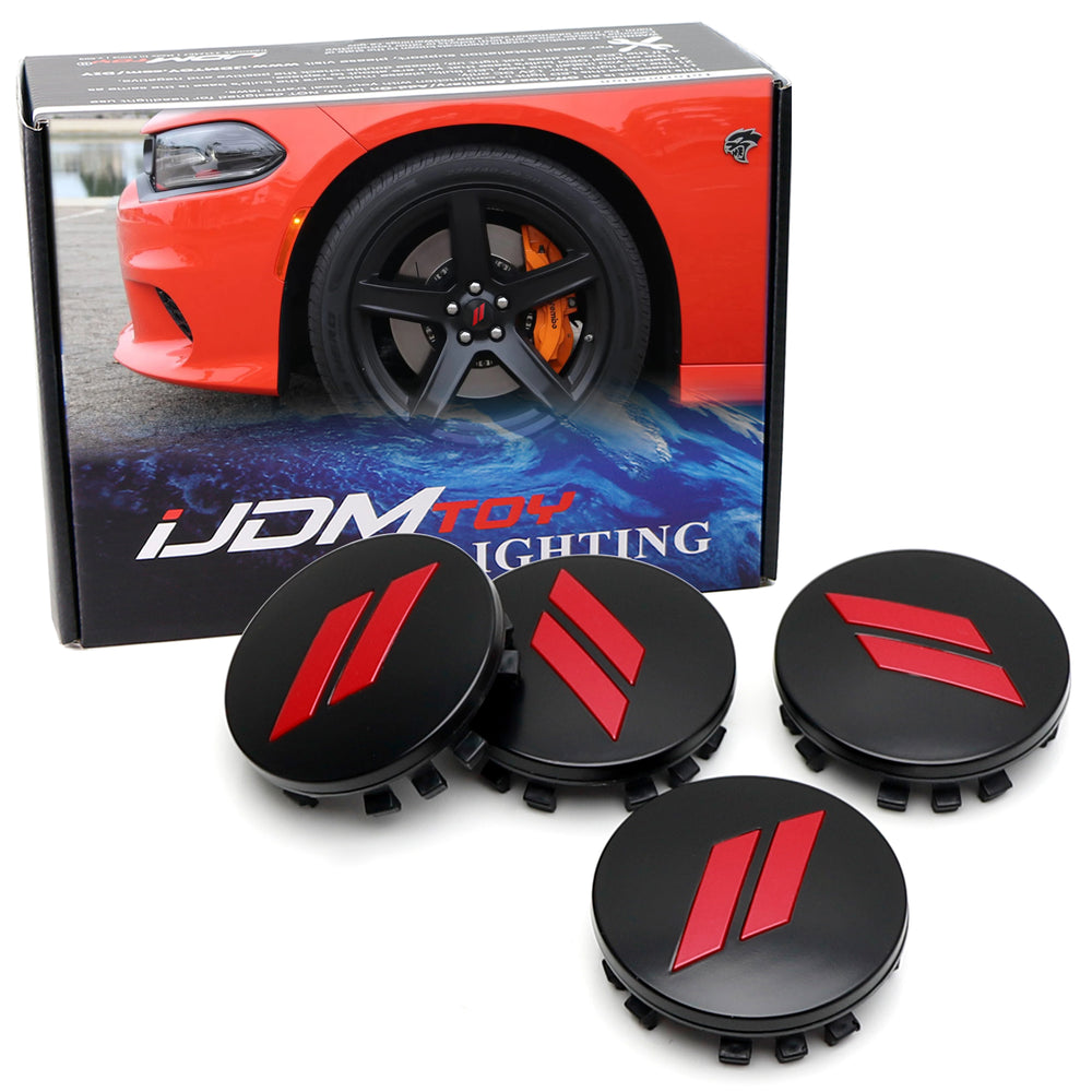 4pc Set 63mm Red // Slash Wheel Center Caps For Dodge Charger Challenger Durango