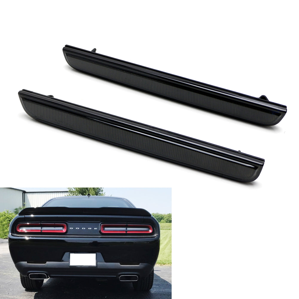 Blackout Smoked Lens Rear Bumper Reflector Lenses For 2015-up Dodge Challenger