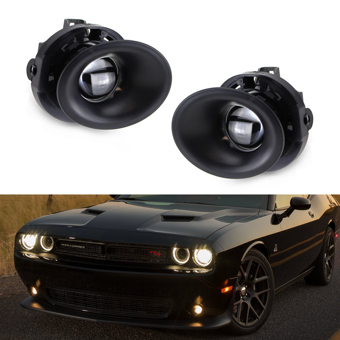 Projector Lens Fog Lights w/Bulb, Bezel Cover, Wiring For 15-22 Dodge Challenger