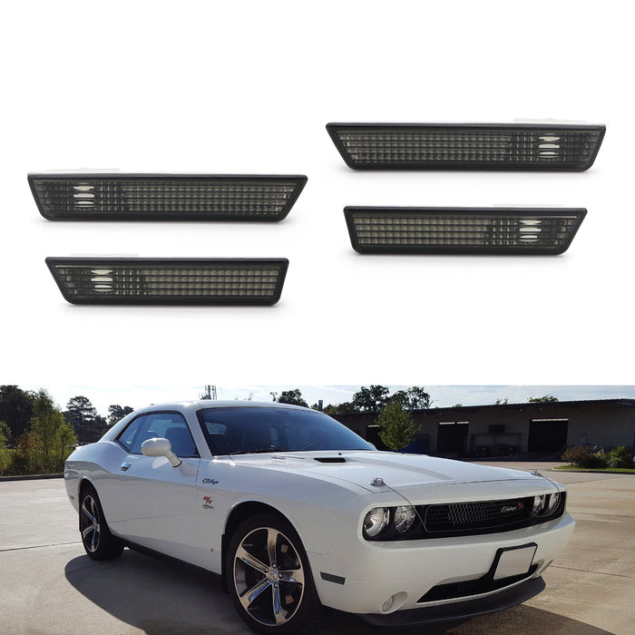 Front & Back Smoke Lens Side Marker Lamp Housings For 2008-2014 Dodge Challenger