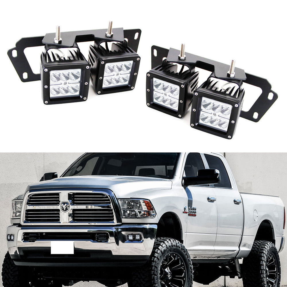 LED Pod Light Fog Lamps w/Brackets Wires For 09-12 Dodge RAM 1500, 10+ 2500 3500