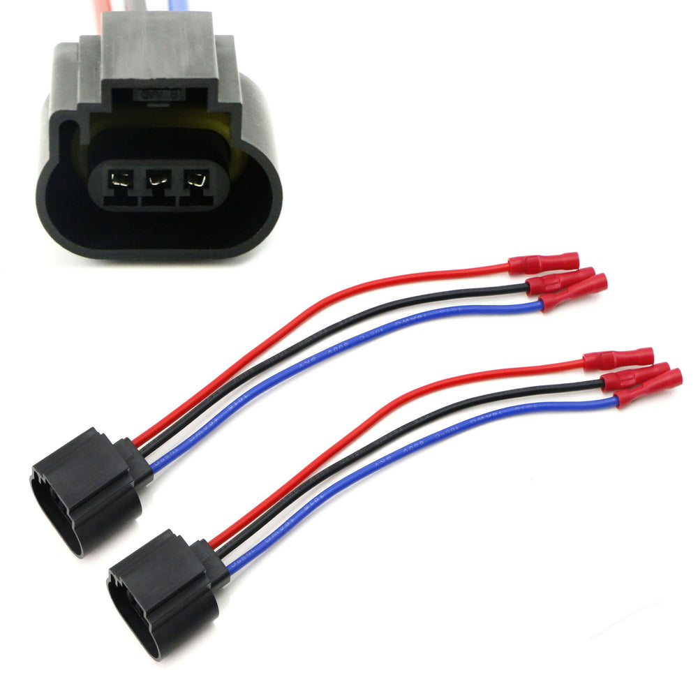 H13 9008 3-Wire Headlight Plug Adapter Pigtails w/Quick Painless Butt Connectors