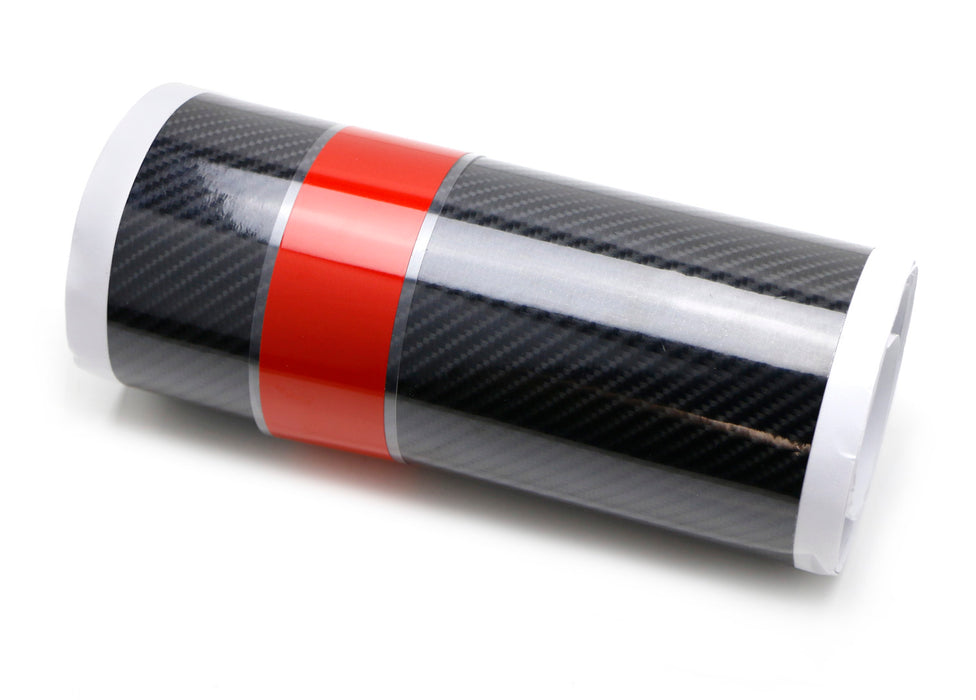 7-Inch Width Gloss Black 5D Carbon Fiber w/Red Rally Stripe Vinyl Graphics Decal