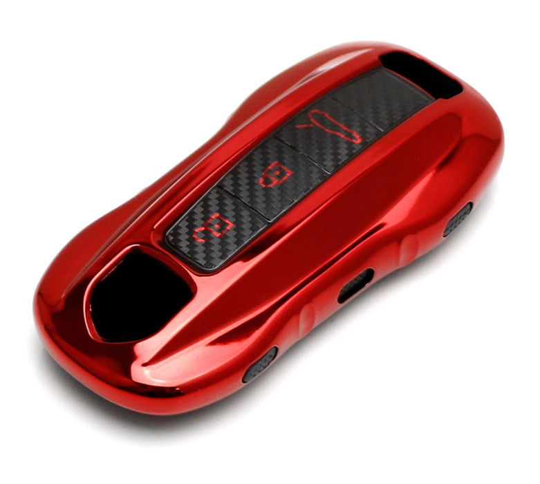 Red Chrome TPU Key Fob Case Cover For Porsche 2017-up Panamera, 2019-up Cayenne