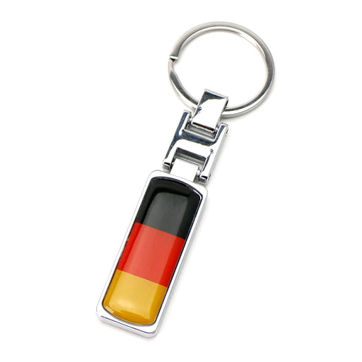 Germany Flag Design Black/Red/Yellow Color Stripe Chrome Badge Keychain Ring