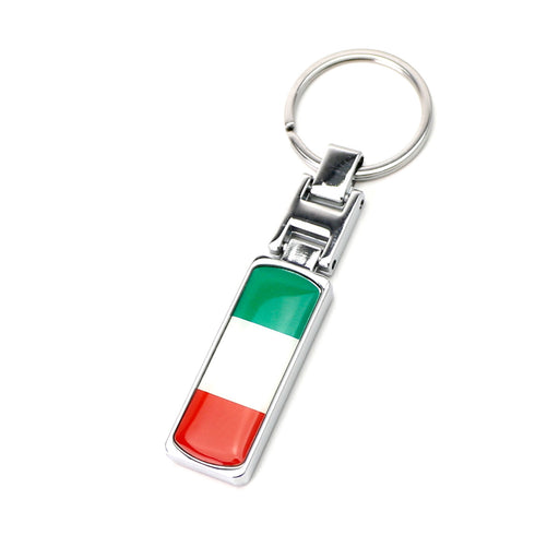 Italian Flag Design Green/White/Red Color Stripe Chrome Badge Keychain Ring