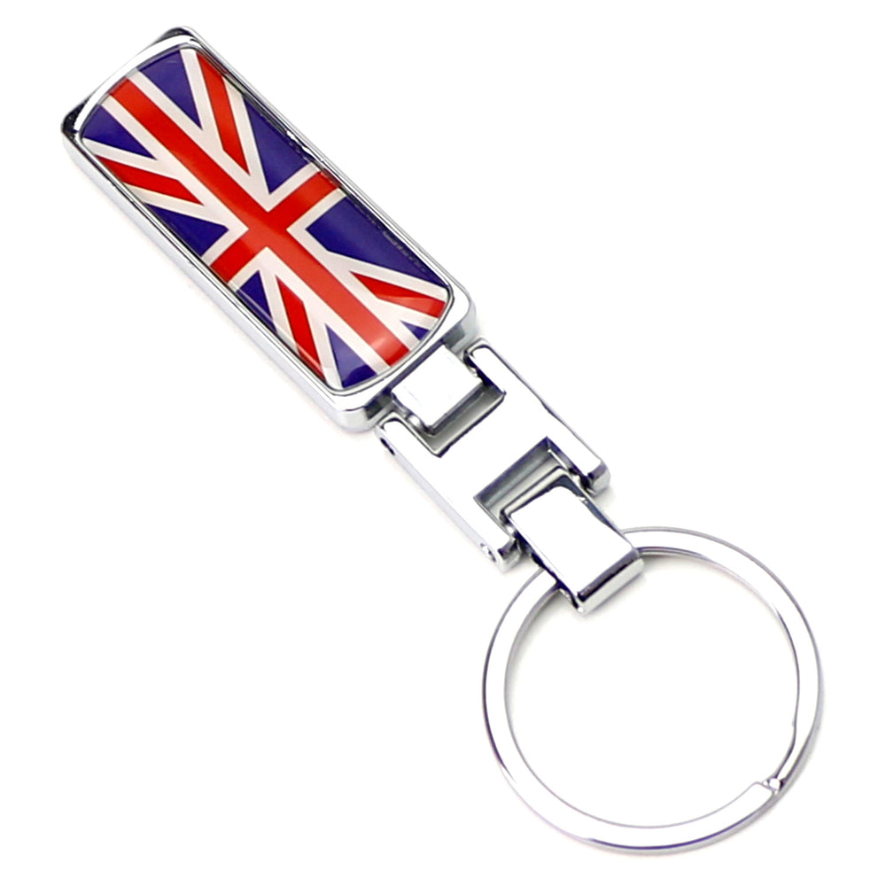 Britain Flag Blue/Red UK Union Jack Color Stripe Chrome Badge Keychain Ring