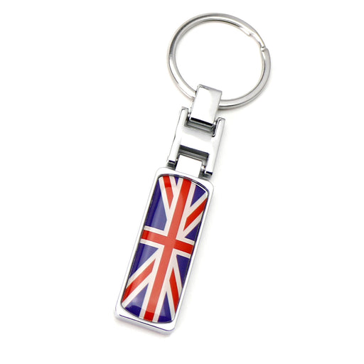 Britain Flag Blue/Red UK Union Jack Color Stripe Chrome Badge Keychain Ring