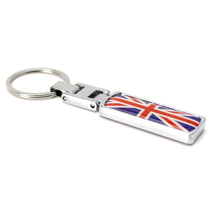 Britain Flag Blue/Red UK Union Jack Color Stripe Chrome Badge Keychain Ring