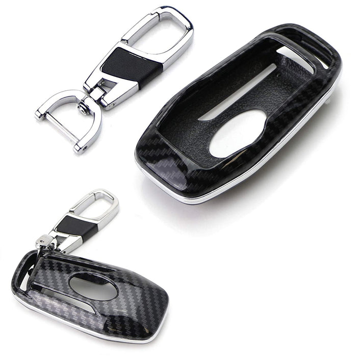 Black Glossy "Carbon Fiber" Pattern Key Fob Shell w/ Keychain For Ford Lincoln