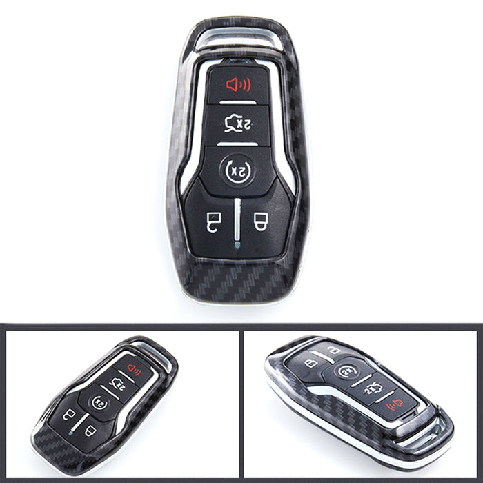 Black Glossy "Carbon Fiber" Pattern Key Fob Shell w/ Keychain For Ford Lincoln