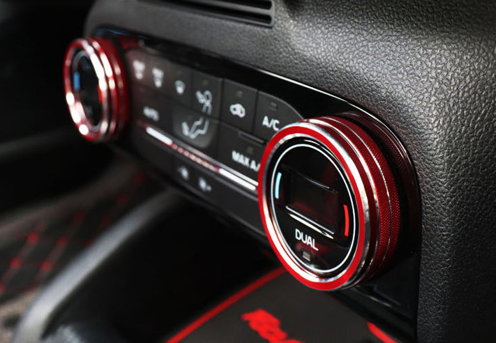 Red Aluminum AC Climate Control & Audio Volume Knob Rings For Ford 20-up Escape