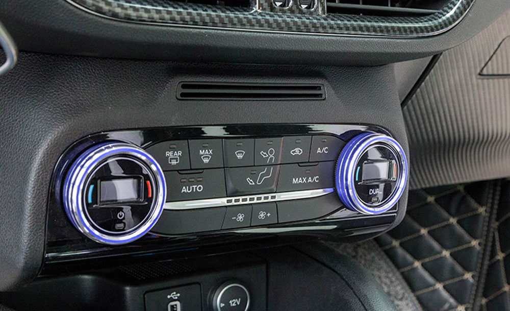 Blue Aluminum AC Climate Control & Audio Volume Knob Rings For Ford 20-up Escape