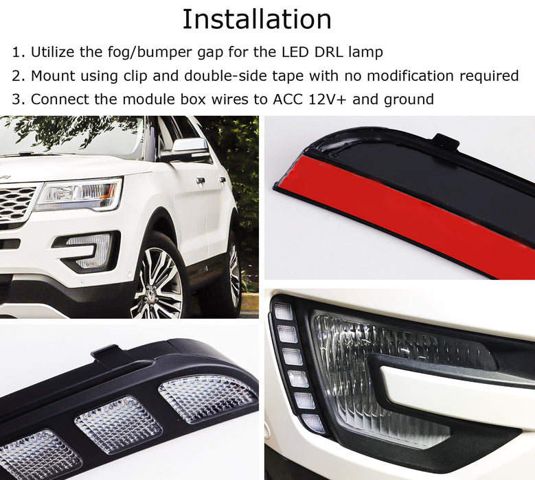 Direct Fit Vertical Mount LED Daytime Running Lights For 2016 2017 Ford Explorer