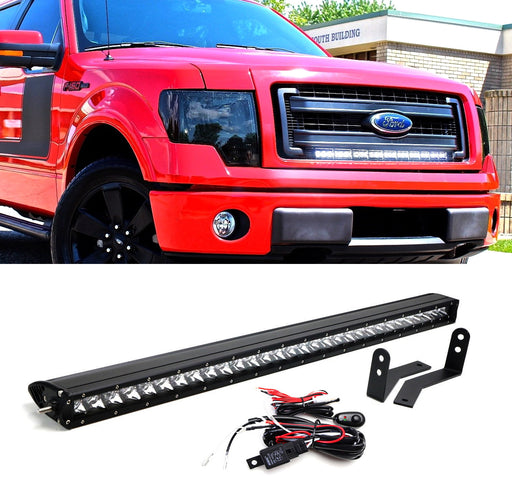 150W 30" LED Light Bar w/Center Grill Hidden Bracket/Wirings For 09-14 Ford F150