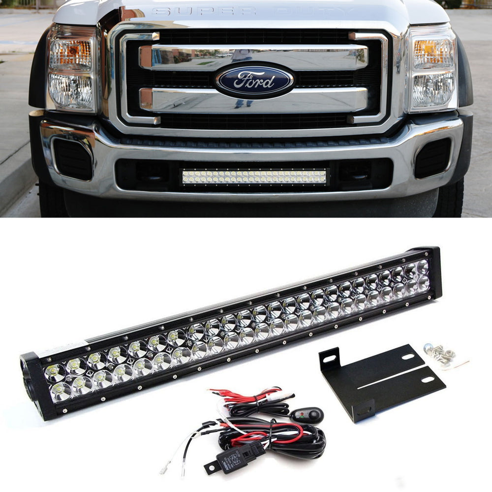 144W 25" LED Light Bar w/ Lower Bumper Brackets, Wiring For 11-16 Ford F250 F350