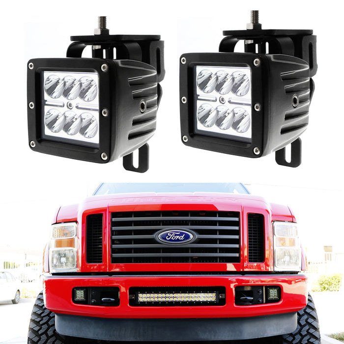 White 24W LED Pod Light Kit w/ Fog Lamp Bracket/Wirings For 99-16 Ford F250 F350