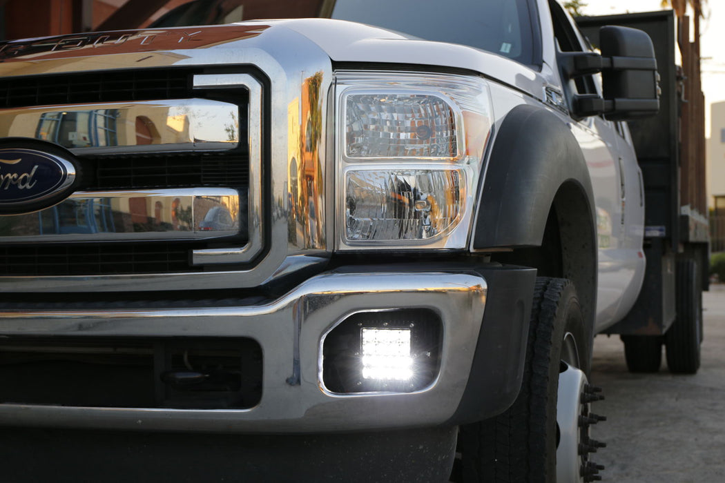 100W Hybrid-Beam LED Pods w/Foglight Location Bracket/Wiring For 11-16 F250 F350