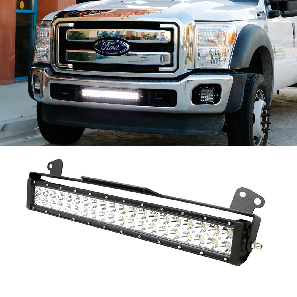 120W 20" LED Light Bar w/ Lower Bumper Bracket Wiring For 2011-16 Ford F250 F350