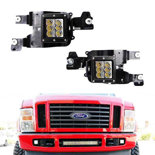 White 24W LED Pods w/ Foglight Bracket/Wirings For 08-10 Ford F250 F350 F450 SD